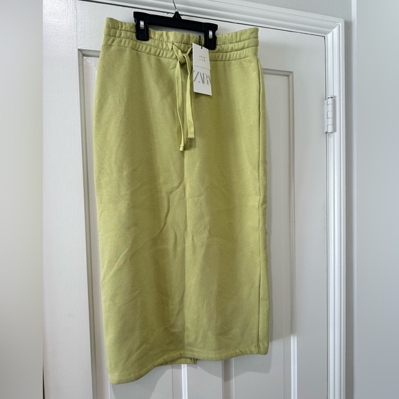 Zara lime green drawstring fleece sweater midi tie front pencil skirt nwt - Picture 7 of 14